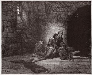 The Divine Comedy (La Divina Commedia, La Divine Comedie), Inferno, Canto 33: Gaddo dör framför sin fars ögon - av Dante Alighieri (1265-1321) - Illustration av Gustave Dore (1832-1883) av Gustave Dore