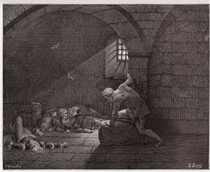The Divine Comedy (La Divina Commedia, La Divine Comedie), Inferno, Canto 33: Ugolino i cellen med sina fyra döda söner - av Dante Alighieri (1265-1321) - Illustration av Gustave Dore (1832-1883) av Gustave Dore