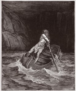 The Divine Comedy (La Divina Commedia, La Divine Comedie), Inferno, Canto 3: Charon (Caron) on the River Acheron - av Dante Alighieri (1265-1321) - Illustration av Gustave Dore (1832-1883) av Gustave Dore