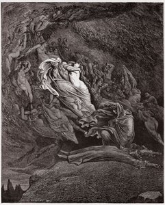 The Divine Comedy (La Divina Commedia, La Divine Comedie), Inferno, Canto 5: Francesca beskriver hennes död - av Dante Alighieri (1265-1321) - Illustration av Gustave Dore (1832-1883) av Gustave Dore