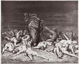 Den gudomliga komedin (La Divina Commedia, La Divine Comedie), Inferno, Canto 6: Frossarna som slagits av evigt regn - av Dante Alighieri (1265-1321) - Illustration av Gustave Dore (1832-1883) av Gustave Dore