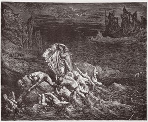 Den gudomliga komedin (La Divina Commedia, La Divine Comedie), Inferno, Canto 7: Vergilius visar Dante de vrednas själar i Styxen - av Dante Alighieri (1265-1321) - Illustration av Gustave Dore (1832-1883) av Gustave Dore