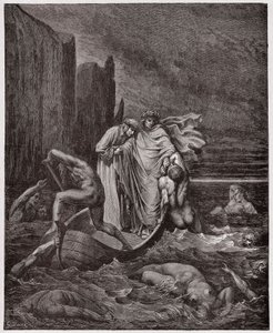 The Divine Comedy (La Divina Commedia, La Divine Comedie), Inferno, Canto 8: Florentinaren Philippo Argentis själ tilltalar poeterna på Styxen - av Dante Alighieri (1265-1321) - Illustration av Gustave Dore (1832-1883) av Gustave Dore