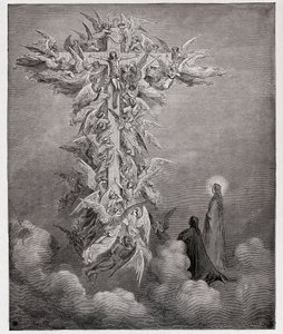 Den gudomliga komedin (La Divina Commedia, La Divine Comedie), Paradiso, Canto 14: Dante och Beatrice ser änglarna med Kristus på korset - av Dante Alighieri (1265-1321) - Illustration av Gustave Dore (1832-1883) av Gustave Dore