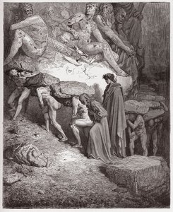 Den gudomliga komedin (La Divina Commedia, La Divine Comedie), Purgatorio, Canto 11: De stolta, bärande tunga stenars själar - av Dante Alighieri (1265-1321) - Illustration av Gustave Dore (1832-1883) av Gustave Dore