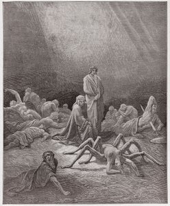 The Divine Comedy (La Divina Commedia, La Divine Comedie), Purgatorio, Canto 12: Dante ser på Arachnes själ - av Dante Alighieri (1265-1321) - Illustration av Gustave Dore (1832-1883) av Gustave Dore