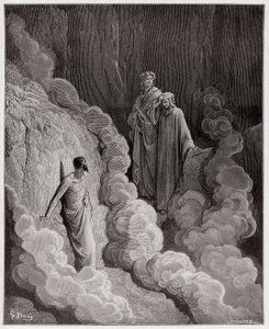 The Divine Comedy (La Divina Commedia, La Divine Comedie), Purgatorio, Canto 16: Dante talar till Marco Lombardos själ - av Dante Alighieri (1265-1321) - Illustration av Gustave Dore (1832-1883) av Gustave Dore