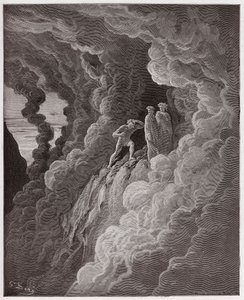 The Divine Comedy (La Divina Commedia, La Divine Comedie), Purgatorio, Canto 16: Marco Lombardo följer poeterna genom röken - av Dante Alighieri (1265-1321) - Illustration av Gustave Dore (1832-1883) av Gustave Dore