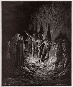 The Divine Comedy (La Divina Commedia, La Divine Comedie), Purgatorio, Canto 25: Den lustfyllda passera genom elden i den sjunde cirkeln - av Dante Alighieri (1265-1321) - Illustration av Gustave Dore (1832-1883) av Gustave Dore