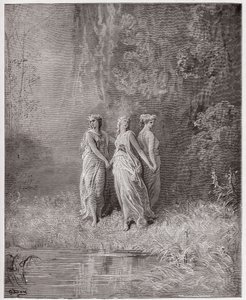 The Divine Comedy (La Divina Commedia, La Divine Comedie), Purgatorio, Canto 29: Charity, Hope, and Faith - av Dante Alighieri (1265-1321) - Illustration av Gustave Dore (1832-1883) av Gustave Dore