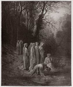 The Divine Comedy (La Divina Commedia, La Divine Comedie), Purgatorio, Canto 33: Dante drinks of the River Eunoe - av Dante Alighieri (1265-1321) - Illustration av Gustave Dore (1832-1883) av Gustave Dore