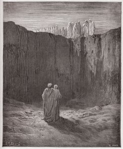 The Divine Comedy (La Divina Commedia, La Divine Comedie), Purgatorio, Canto 3: The company of souls on the cliff - av Dante Alighieri (1265-1321) - Illustration av Gustave Dore (1832-1883) av Gustave Dore