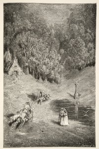 Mötet mellan Arthur och Pellinore, från Stories of the Days of King Arthur av Charles Henry Hanson, pub.1898 av Gustave Dore