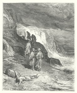 La Fontaines fabler: Jupiter och resenären (gravyr) av Gustave Dore