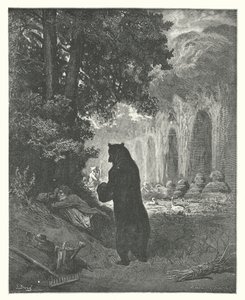 La Fontaines fabler: Björnen och trädgårdsamatören (gravyr) av Gustave Dore