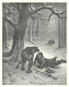 La Fontaines fabler: Björnen och de två vännerna (gravyr) av Gustave Dore