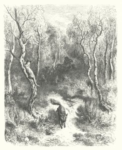 La Fontaines fabler: Katten och räven (gravyr) av Gustave Dore
