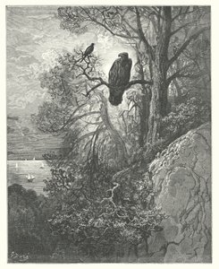 La Fontaines fabler: Örnen och skatan (gravyr) av Gustave Dore