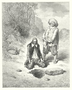 La Fontaines fabler: Fattighjonet som förlorade sin skatt (gravyr) av Gustave Dore