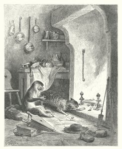 La Fontaines fabler: Apan och katten (gravyr) av Gustave Dore