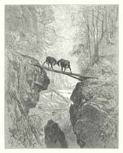 La Fontaines fabler: De två getterna (gravyr) av Gustave Dore