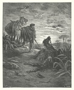 La Fontaines fabler: De två mulorna (gravyr) av Gustave Dore