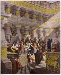 Balthazars högtid - Belshazars högtid - Belshazzars högtid - gravering i "" The Bible illustree"" av Gustave Dore (1832-1883) - Gravyr från "" The Dore Bible"" av Gustave Dore