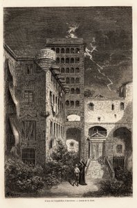 Inkvisitionsfängelset i Barcelona, teckning av Gustave Dore (1832-1883), för att illustrera hans resa till Spanien, med C. Davillier, 1862. Gravyr i "" Le tour du monde ", redigerad av Edouard Charton av Gustave Dore