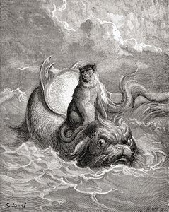 Apan och delfinen efter ett verk av Gustave Dore till en fabel av La Fontaine. Ur Gustave Dores liv och minnen, publicerad 1885. av Gustave Dore
