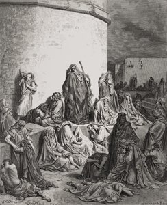 Folket som sörjer över ruinerna av Jerusalem, Klagovisorna 1:1-2 illustration från Dores 