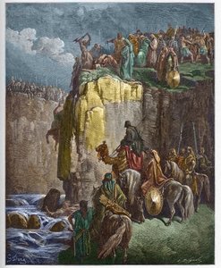 Slakten av Baals profeter - Profeten Elia gör att Baals präster perir - gravyr i "" The Bible illustree"" av Gustave Dore (1832-1883) - Gravyr från "" The Dore Bible"" av Gustave Dore