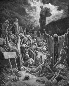 The Vision of the Valley of Dry Bones, Hesekiel 37:1-2, illustration från Dores 