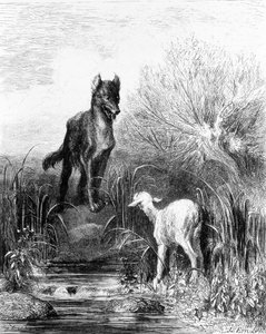 Vargen och lammet "" Fables" från La Fontaine av Doré av Gustave Dore