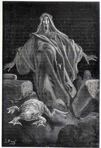 Larmet ropade - illustration av rädsla av Gustave Doré, gravyr av Gustave Dore