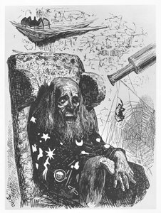 Astrologen Herr Trippa, illustration från "Gargantua och Pantagruel" av François Rabelais. av Gustave Dore