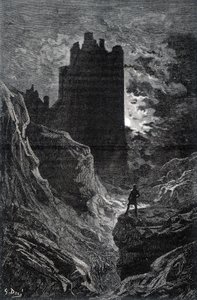 Rädslans slott - illustration av rädsla av Gustave Doré, gravyr av Gustave Dore
