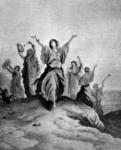 Jeftas dotter, Israels domare, gick sin far till mötes. Illustration av Gustave Doré. Gravyr av 1800-talet. av Gustave Dore