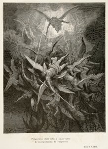 Änglarnas fall, scen från Paradise Lost av John Milton (1608-1674), illustration av Gustave Dore
