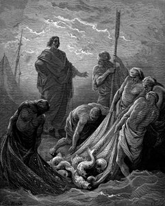 Det mirakulösa draget av fiskar, 1866 av Gustave Dore