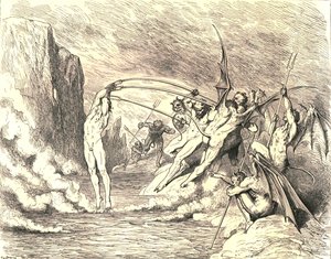 Detta sagt, de grep honom med mer än hundra krokar, c1890. av Gustave Dore