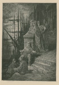 Watermans familj på en trappa vid Themsen av Gustave Dore