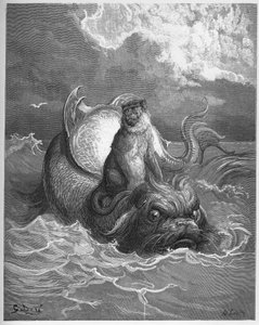 apor och delfiner - från "Fables" av Jean de La Fontaine av Gustave Dore