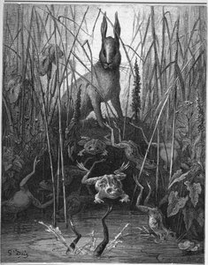 haren och grodan - Hararna och grodorna - från "Fables" av Jean de La Fontaine av Gustave Dore