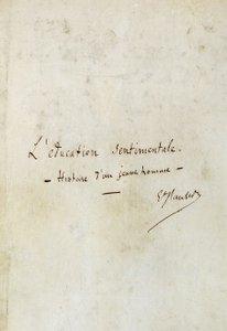 Sentimental utbildning (berättelse om en ung man): första sidan av manuskriptet till Gustave Flauberts roman, författarens signatur - BHVP, Paris av Gustave Flaubert