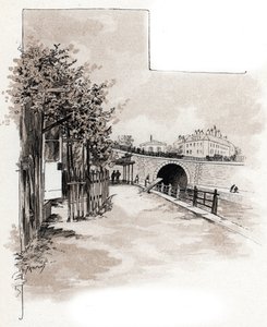 Tullkontoret vid quai de Valmy, Canal Saint-Martin, Paris Teckning av Gustave Fraipont (1849-1923) hämtar från "La seine a travers Paris" av Saint-Juirs av Gustave Fraipont