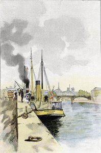 Engelska båtar nära bron av Saints-Peres eller Carrousel, Paris Teckning av Gustave Fraipont (1849-1923) från Saint-Juirs av Gustave Fraipont