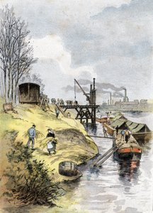 Hamnarbetare som lastar äpplen i bilar på quai de Bercy, Paris Teckning av Gustave Fraipont (1849-1923) hämtar från "La seine a travers Paris" av Saint-Juirs av Gustave Fraipont