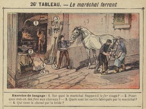 Le marechal ferrant (färg litho) av Gustave Fraipont