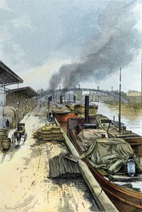 Utsikt över Canal de la Villette i Paris Teckning av Gustave Fraipont (1849-1923) från Saint-Juirs av Gustave Fraipont