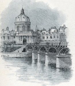 Utsikt över Institut de France och bron Pont des arts i Paris Teckning av Gustave Fraipont (1849-1923) tar från Saint-Juirs "La seine a travers Paris" av Gustave Fraipont